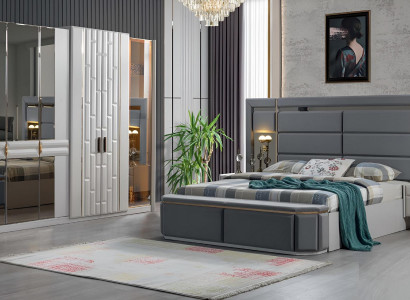 Komplett Schlafzimmer Möbel Set Bett 2x Nachttisch Kleiderschrank Neu